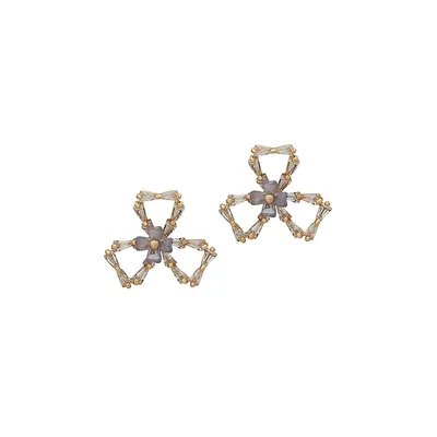 Goldplated, Stone and Cubic Zirconia Floral Stud Earrings