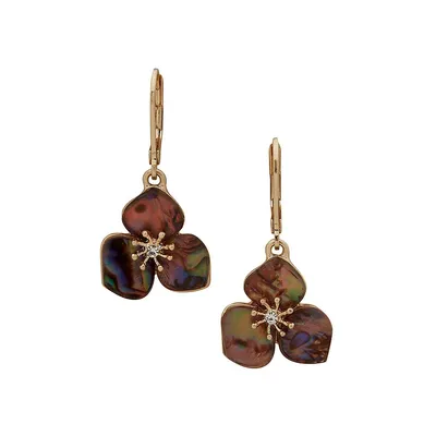 Goldtone and Glass Crystal Floral Drop Earrings