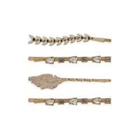 Goldtone and Glass Stone 4-Piece Leaf Bobby Pin Set