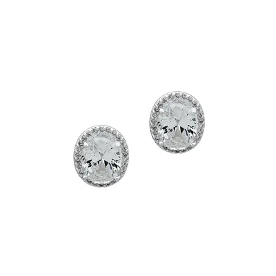 Silvertone Oval Halo Button Earrings