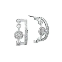 Silvertone Mixed Pavé C Hoop Earrings