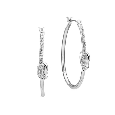 Silvertone & Crystal Knot Hoop Earrings