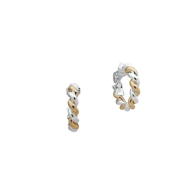 Two-Tone Braided Huggie Clip-On Earrings
