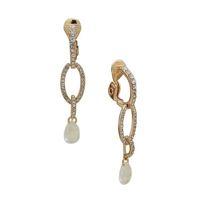 Silverplated, Brass and Cutbic Zirconia Double-Drop Clip-On Earrings
