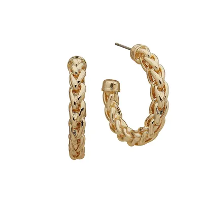 Goldtone Braided Chain C-Hoop Earrings