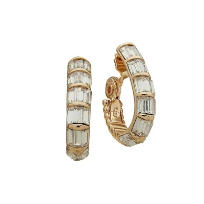 Goldtone and Clear Stone Hoop Clip-On Earrings