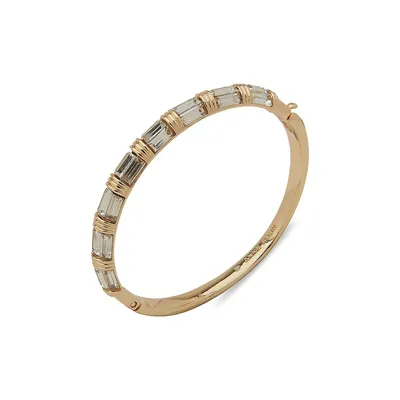 Goldtone Baguette Channel Stone Hinged Oval Bangle