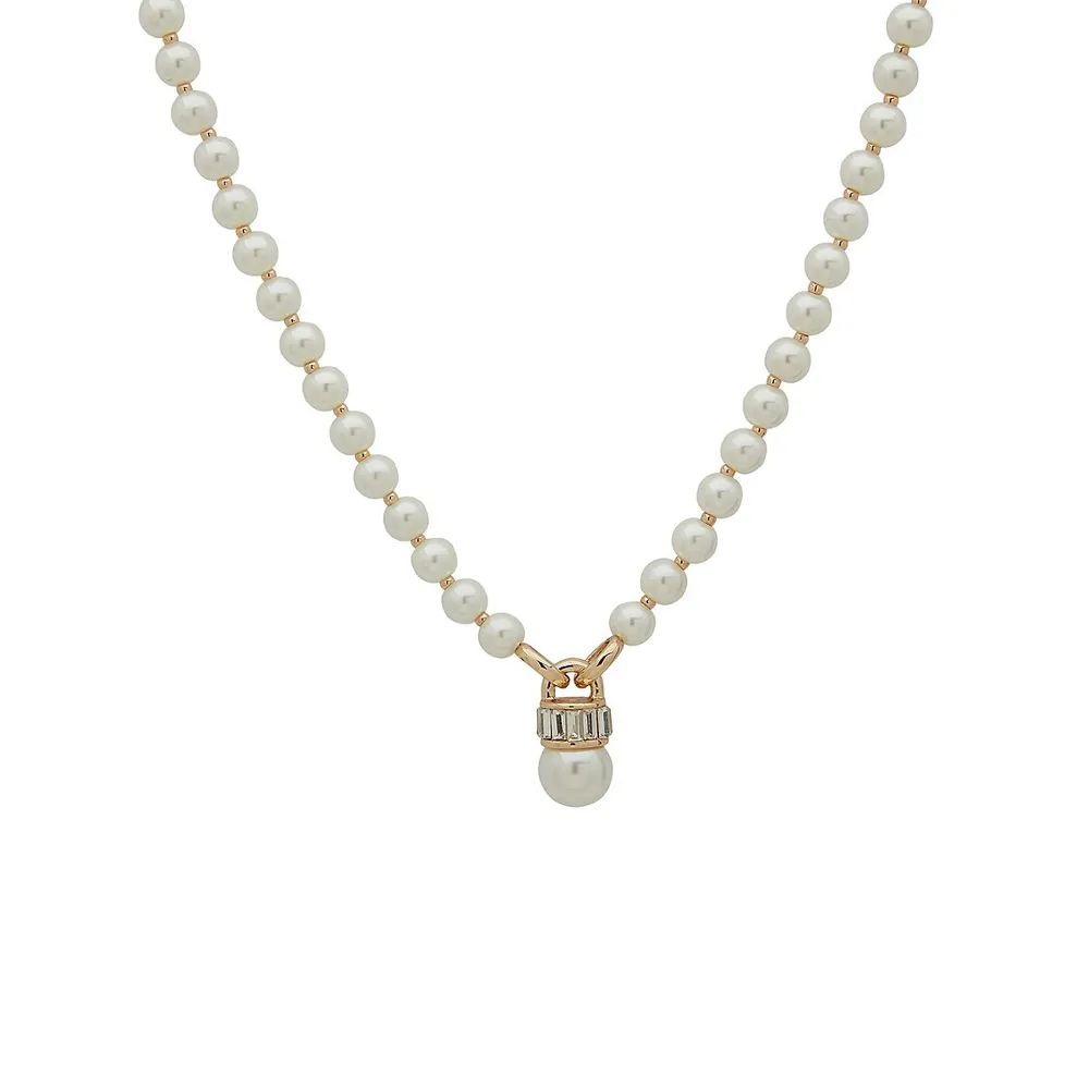 Goldtone and Faux Pearl Pendant Necklace