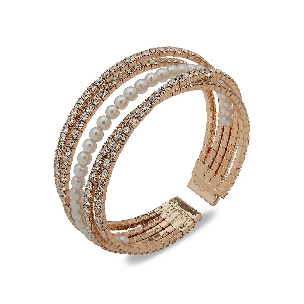 Pavé and Bead Multi-Band Open Bangle Bracelet