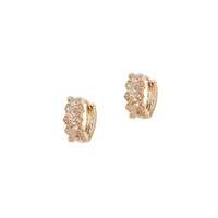 Goldplated, Faux Pearl and Cubic Zirconia Cluster Huggie Hoop Earrings