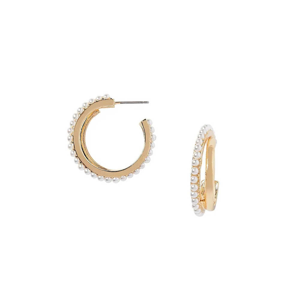 Goldtone Pavé Bead Huggie Earrings