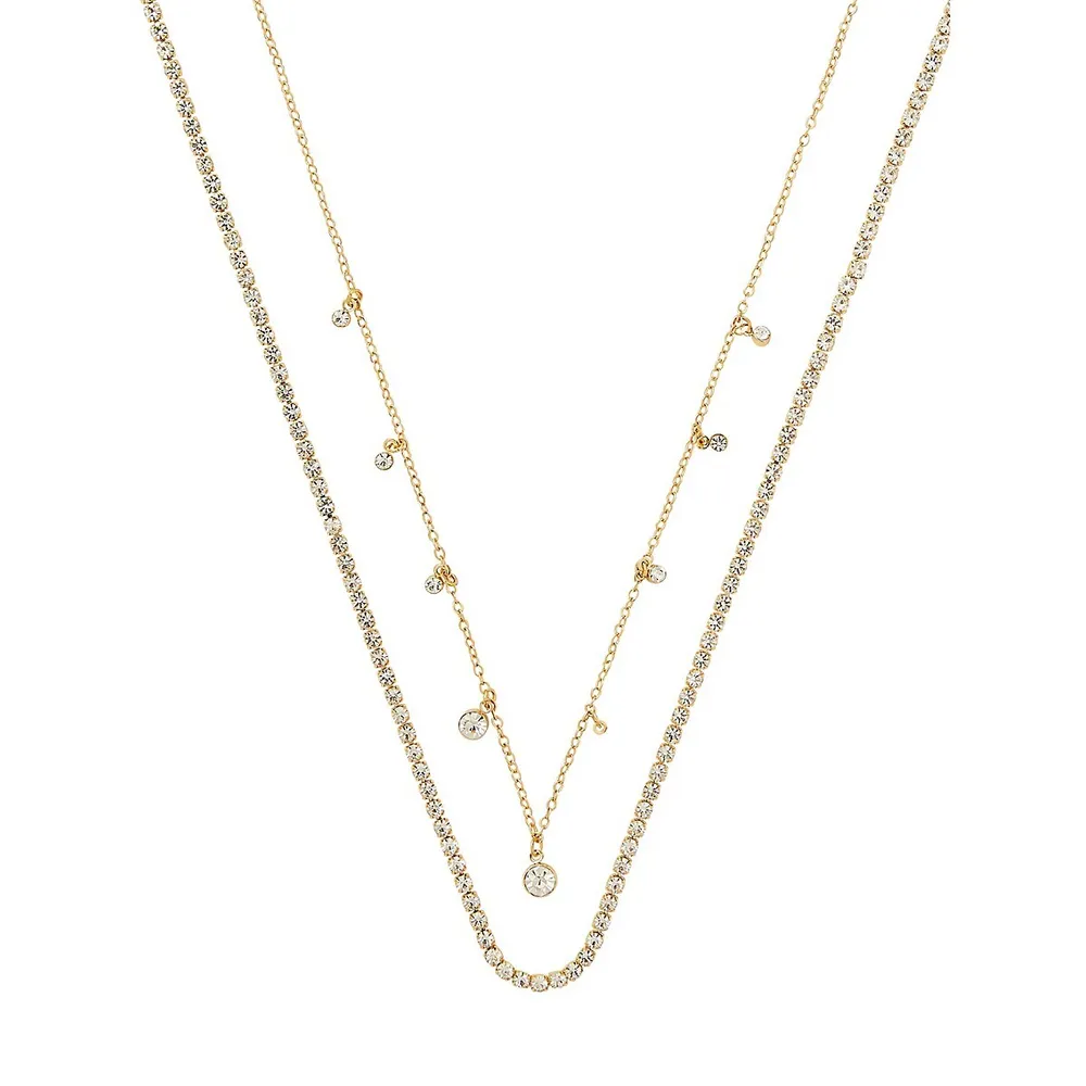 Goldtone and Crystal Layered Necklace