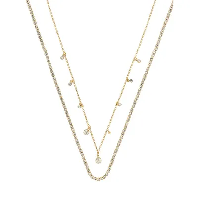 Goldtone and Crystal Layered Necklace