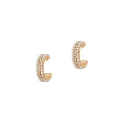 Goldplated, Glass Crystal and Faux Pearl C-Hoop Earrings
