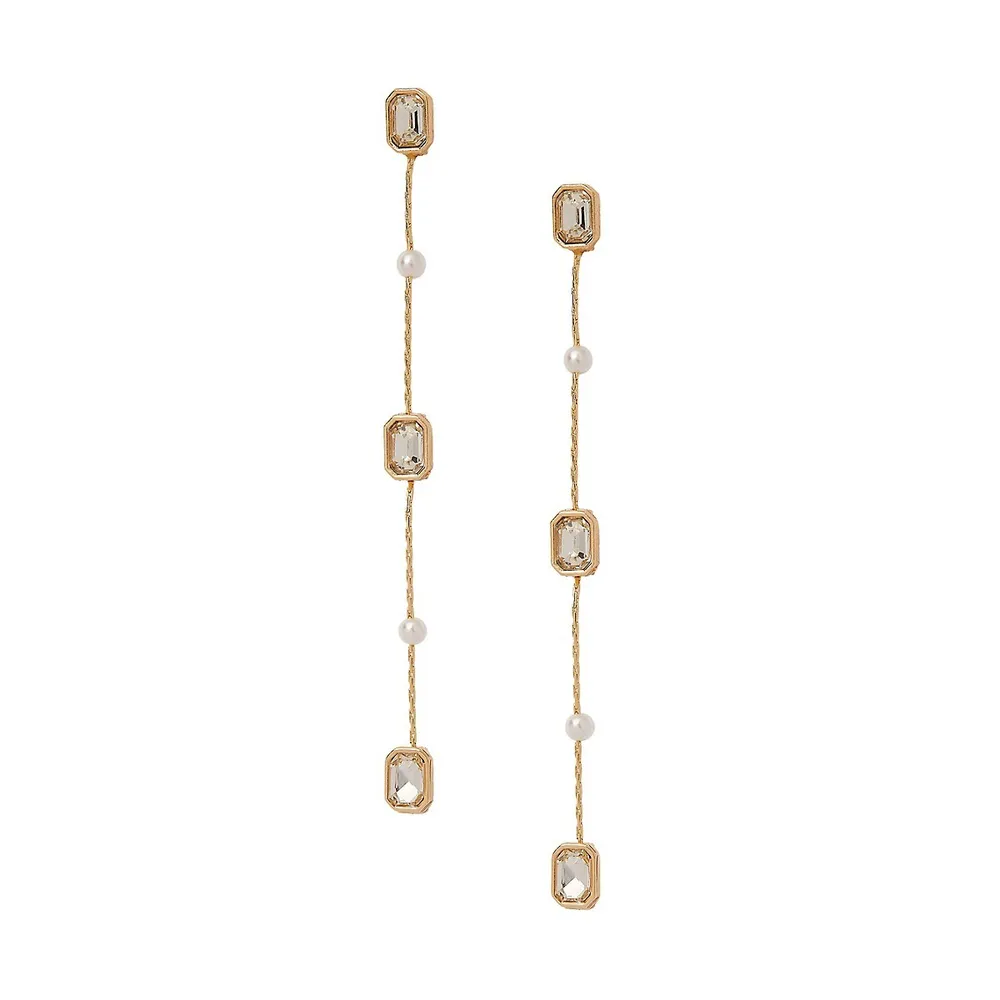 Goldtone, Glass Crystal and Faux Pearl Linear Earrings