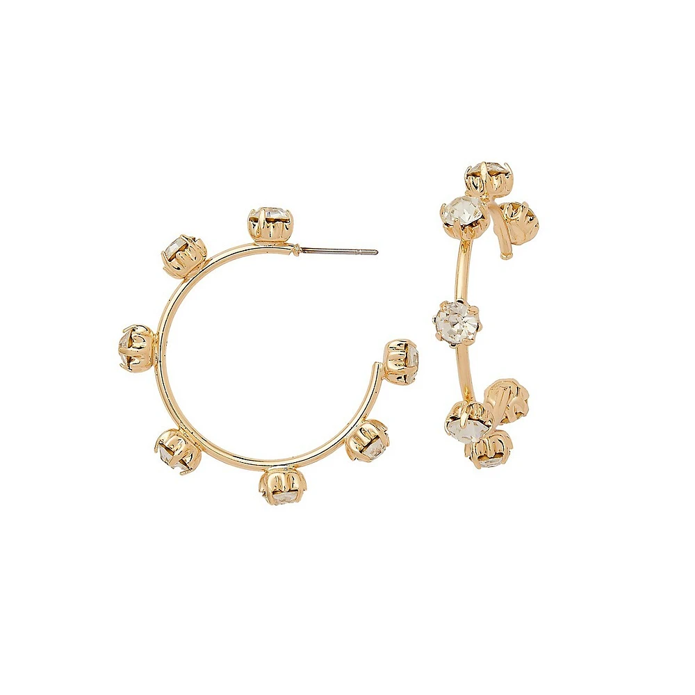 Goldtone and Glass Crystal Station Hoop Earrings