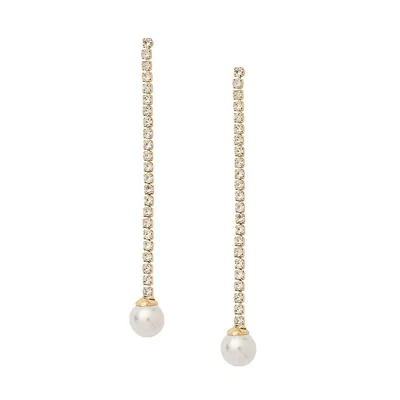Goldplated, Glass Crystal and Faux Pearl Linear Earrings