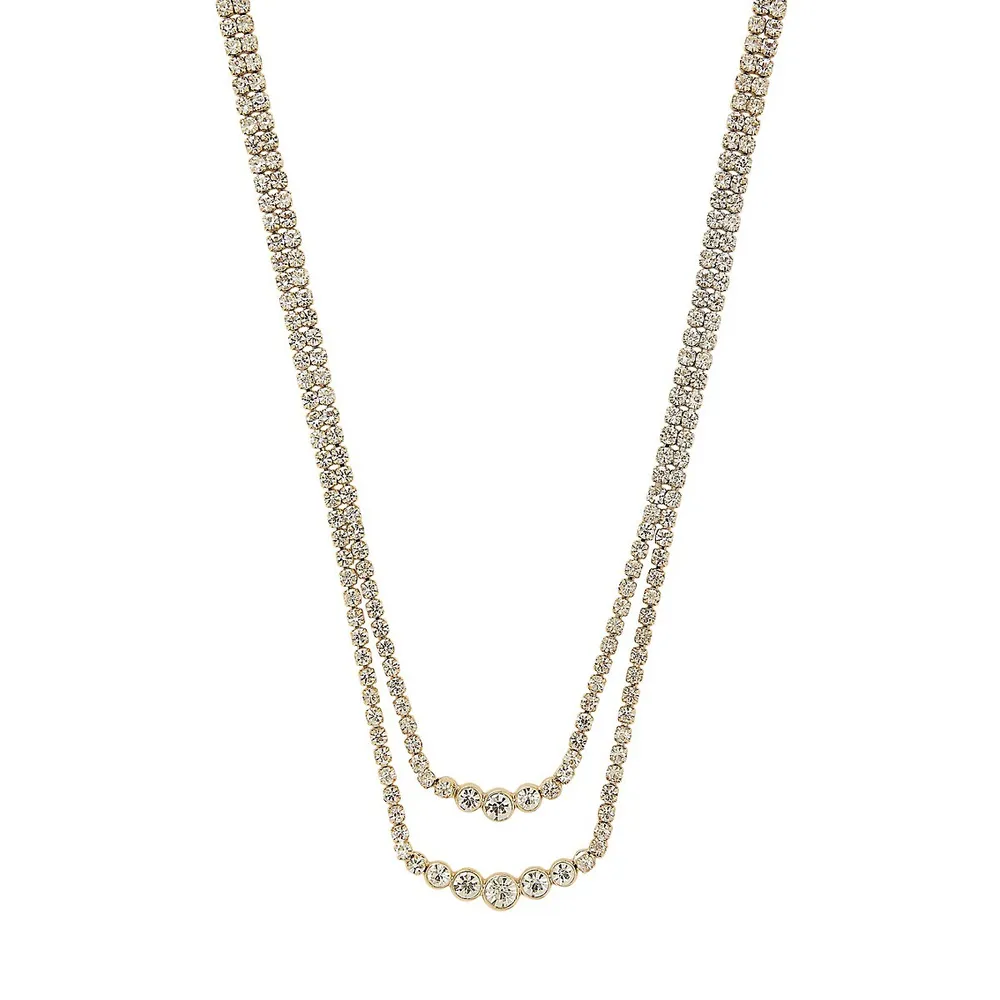 Goldtone and Crystal Layered Tennis Necklace