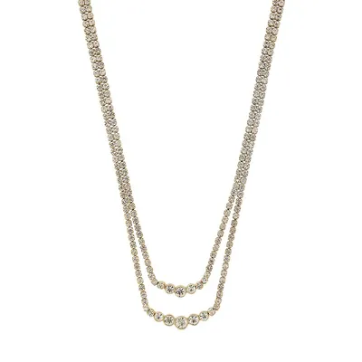 Goldtone and Crystal Layered Tennis Necklace