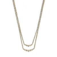 Goldtone and Crystal Layered Tennis Necklace