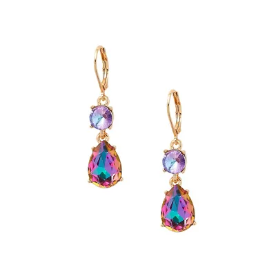 Goldplated and Iridescent Glass Crystal Drop Earrings