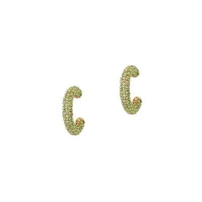 Goldplated & Green Glass Crystal Open-Hoop Earrings