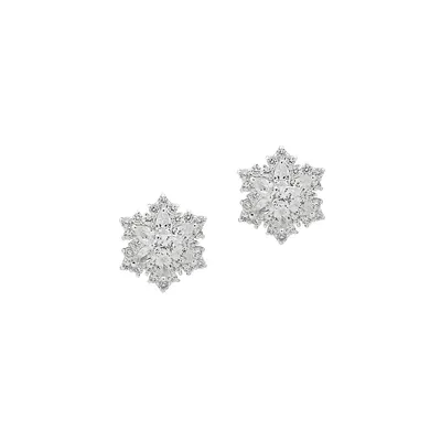 Silverplated and Cubic Zirconia Snowflake Stud Earrings