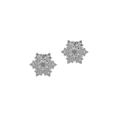 Silverplated and Cubic Zirconia Snowflake Clip-On Earrings