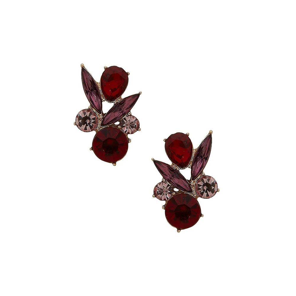 Goldtone & Red Stone Cluster Stud Earrings