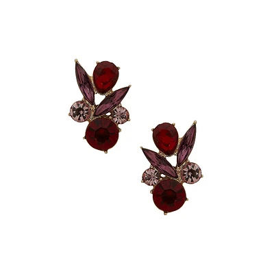 Goldtone & Red Stone Cluster Stud Earrings
