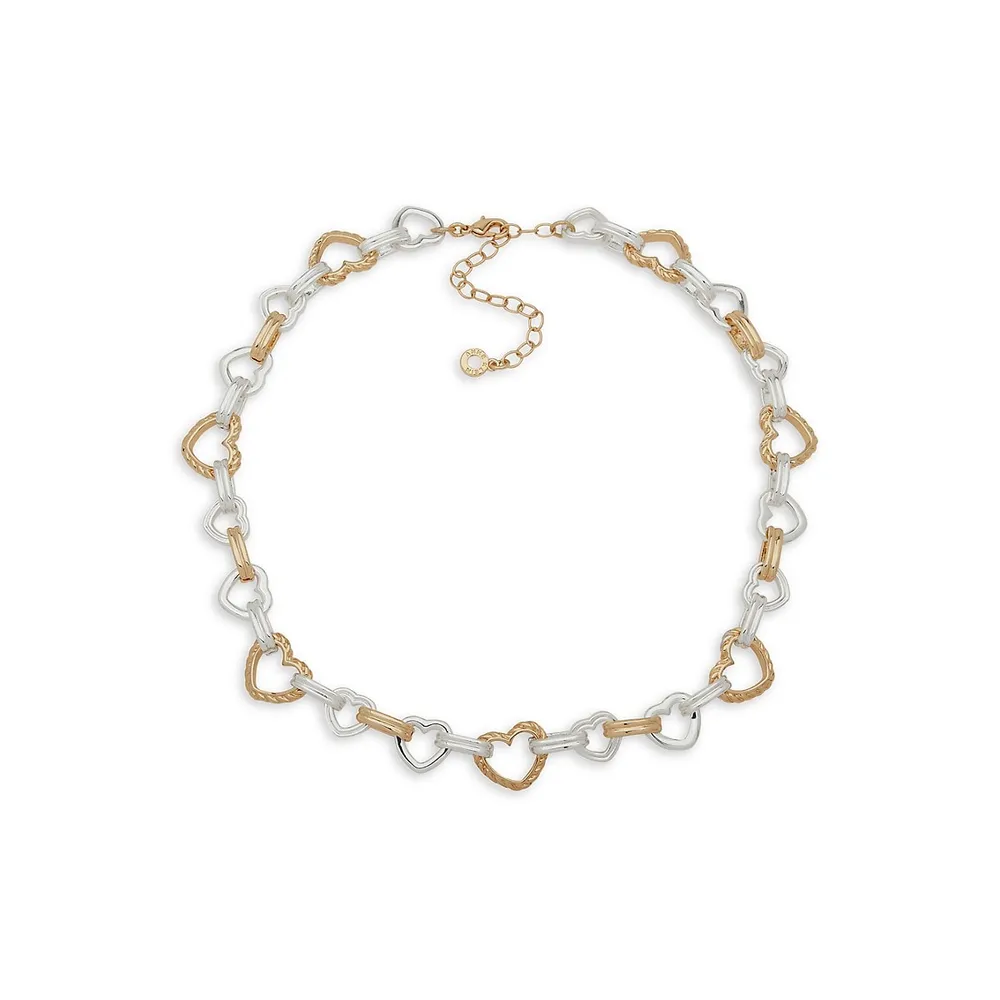 Two-Tone Heart-Link Collar Necklace