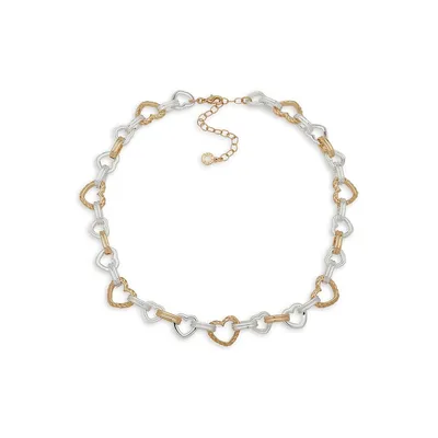 Two-Tone Heart-Link Collar Necklace
