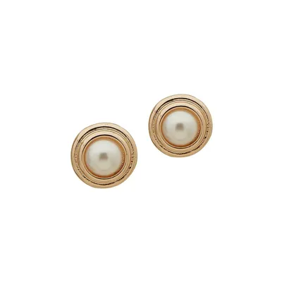 Goldtone and Faux Pearl Stud Earrings