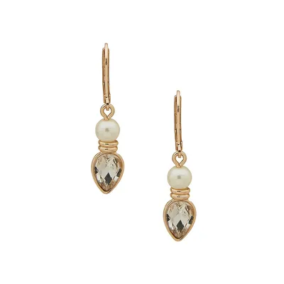 Goldtone, Crystal and Faux Pearl Drop Earrings