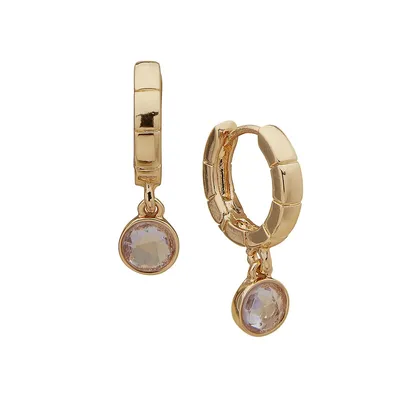 Goldtone and Faux Crystal Huggie Hoop Drop Earrings