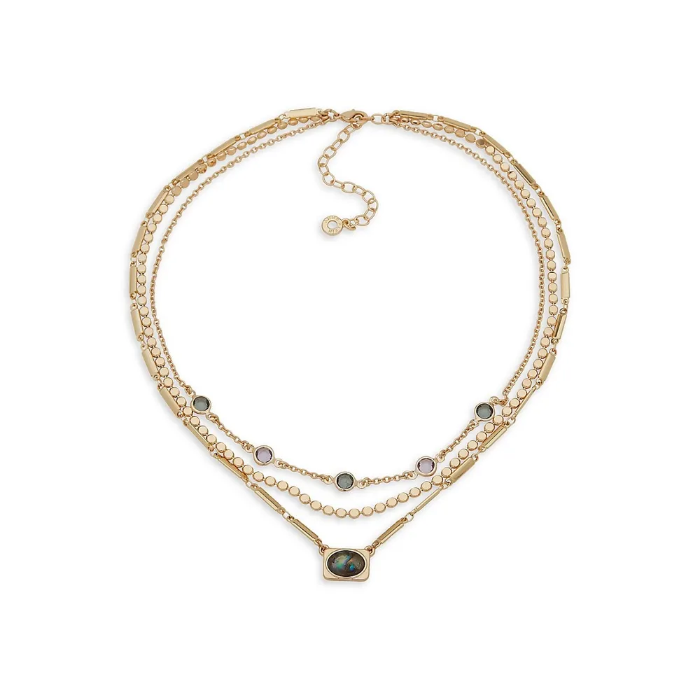 Goldtone and Faux Gem Triple-Tier Pendant Necklace