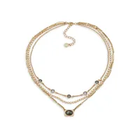 Goldtone and Faux Gem Triple-Tier Pendant Necklace