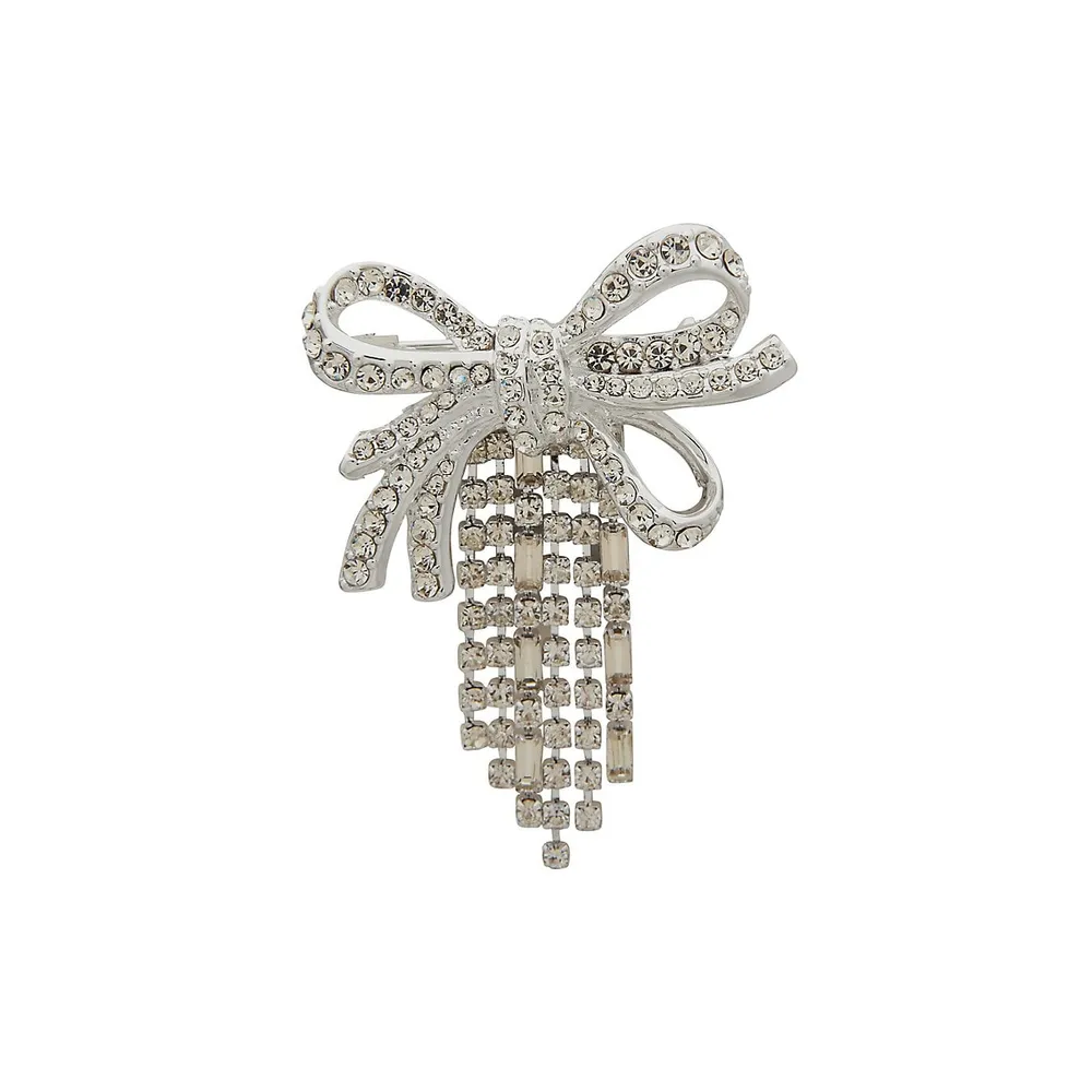 Silvertone Pavé Bow Pin