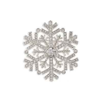 Silvertone and Pavé Crystal Snowflake Brooch