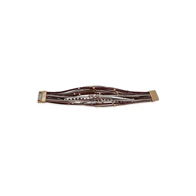 Goldtone and Beaded Leather Multi-Row Bracelet
