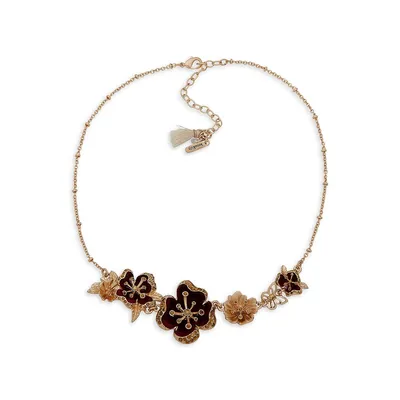 Goldtone & Mixed Media Floral Butterfly Necklace