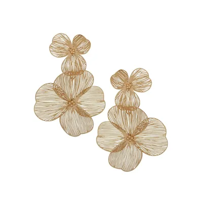 Goldtone Open Flower Double-Drop Earrings