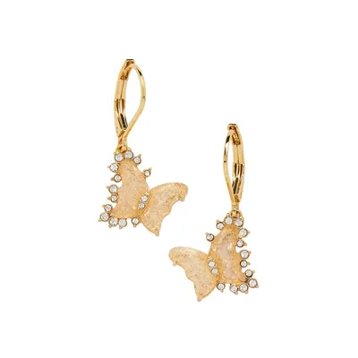 Goldplated & Pavé Stone Butterfly Drop Earrings