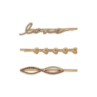 3-Pack Love & Heart Assorted Bobby Pins