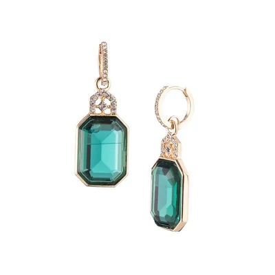 Goldtone and Glass Stone Pavé Hoop-Drop Earrings