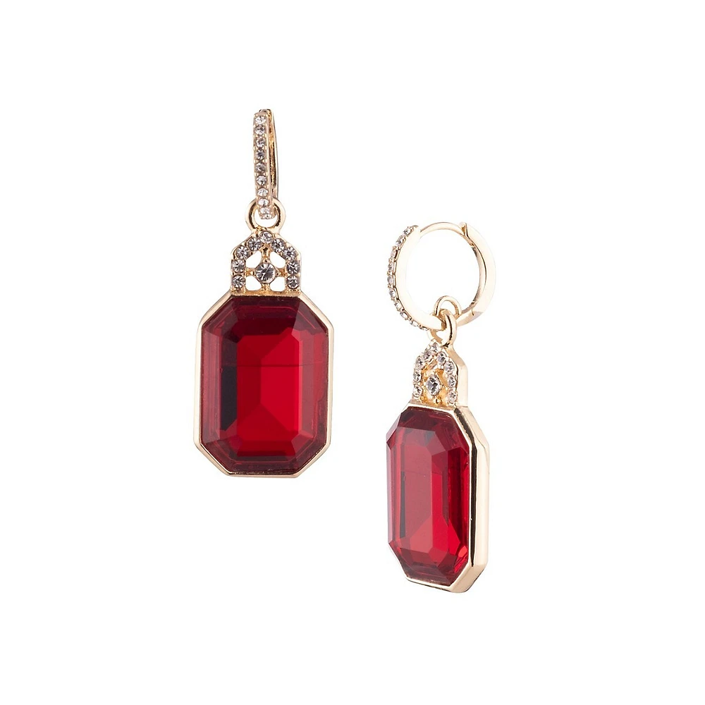 Goldtone and Glass Stone Pavé Hoop-Drop Earrings