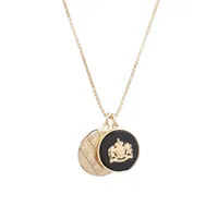 Goldplated Tartan & Logo Pendant Necklace