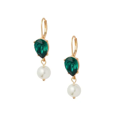 Goldtone Stone & Bead Double Drop Leverback Earrings
