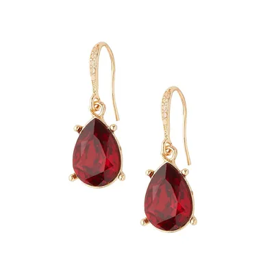 Goldtone, Cubic Zirconia & Red Crystal Drop Earrings