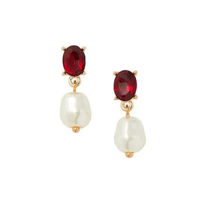 Goldtone Rounded Stone & Bead Double Drop Earrings
